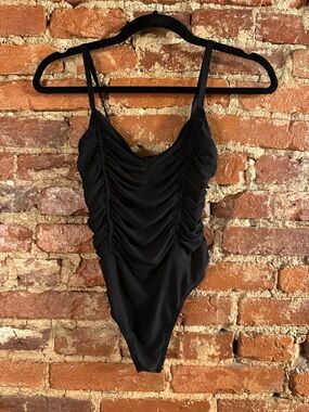 Black Ruched One-Piece Bodysuit